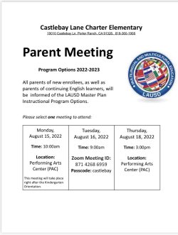 For parents of new enrollees, as well as parents of continuing English learners.